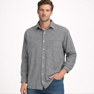 Cambridge Classics Men’s Houndstooth Flannel Shirt XLT Black White Cotton